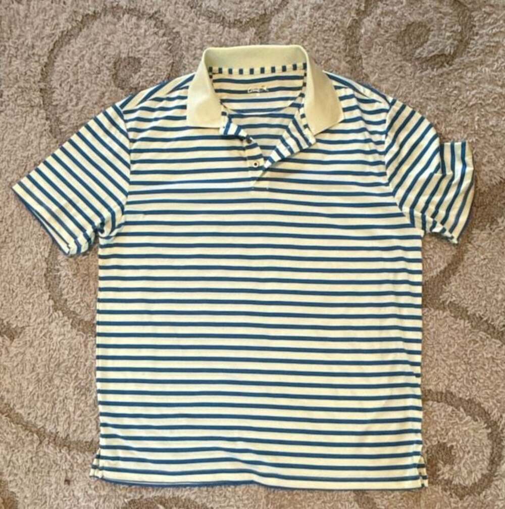 Arnie Men's Yellow and Blue Striped Short Sleeve Polo Shirt